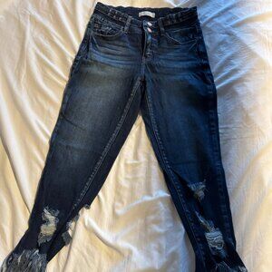KanCan Mid Rise Ankle Skinny Jeans Distressed Raw Hem Dark Wash Size 27